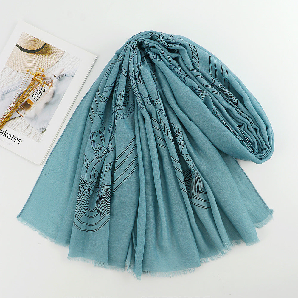 Tassels print plain colour fringed scarf