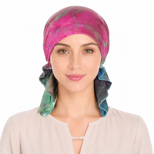 Tie-dye hair cap with tail
