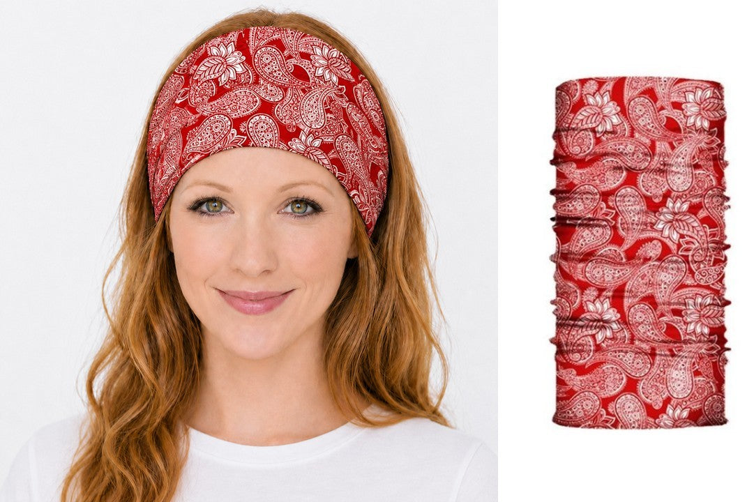 Multi-purpose seamless head wrap in paisley print