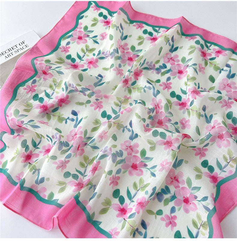 Lilac pink floral print square scarf