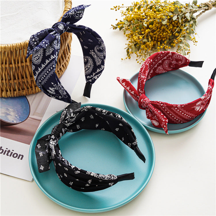 Paisley print headband with bow