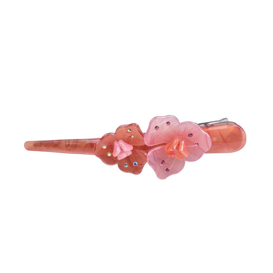 Large resin Ibis clip with twin flowers