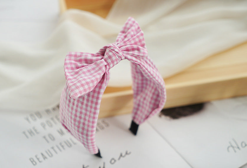 Gingham headband with wired bow