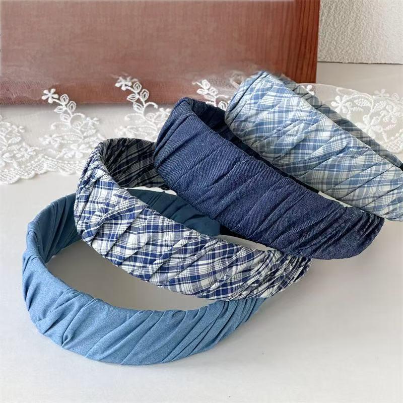 Ruched denim wide headband