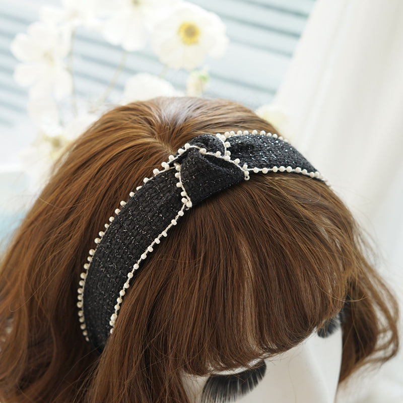 Luxury white beaded edge black tinsel headband