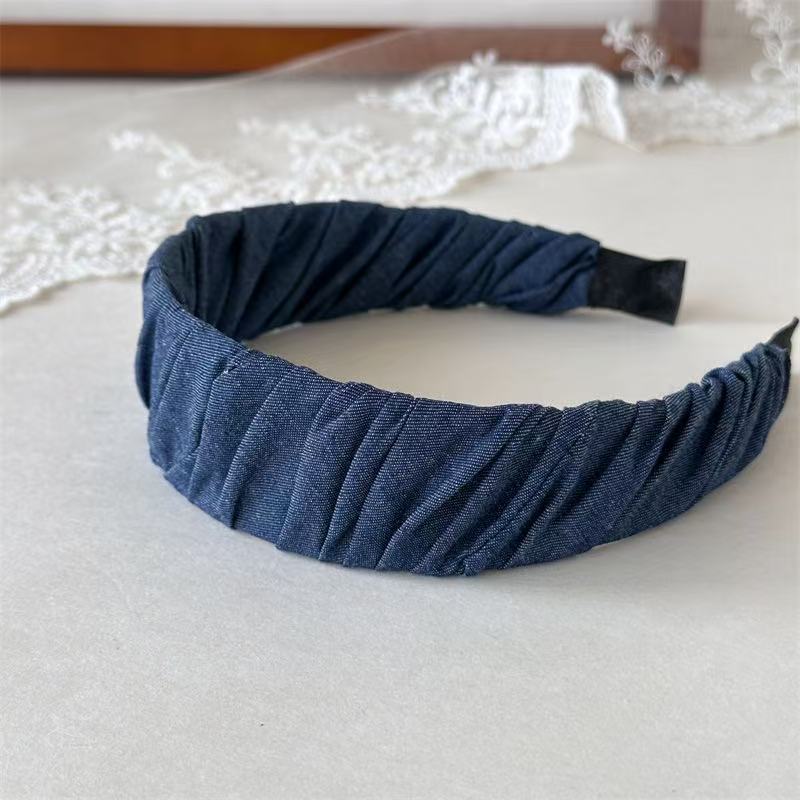 Ruched denim wide headband