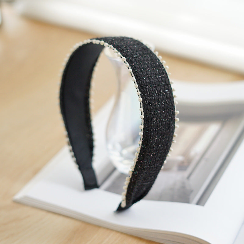 Luxury white beaded edge black tinsel headband
