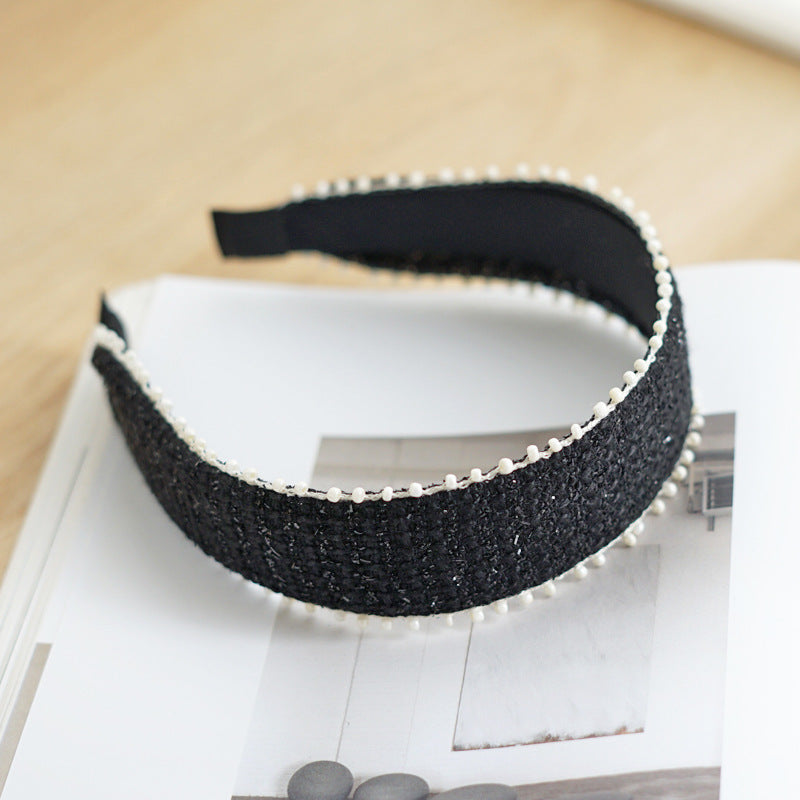 Luxury white beaded edge black tinsel headband