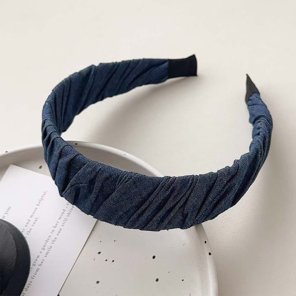 Ruched denim wide headband