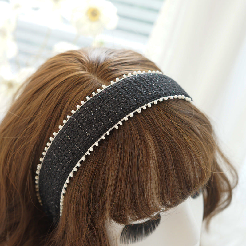 Luxury white beaded edge black tinsel headband