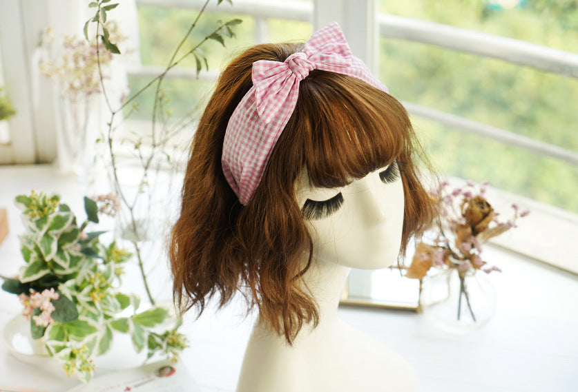 Gingham headband with wired bow