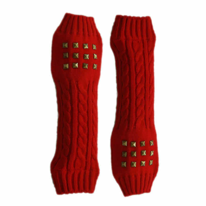 Studded finger-less knitted long mittens / gloves