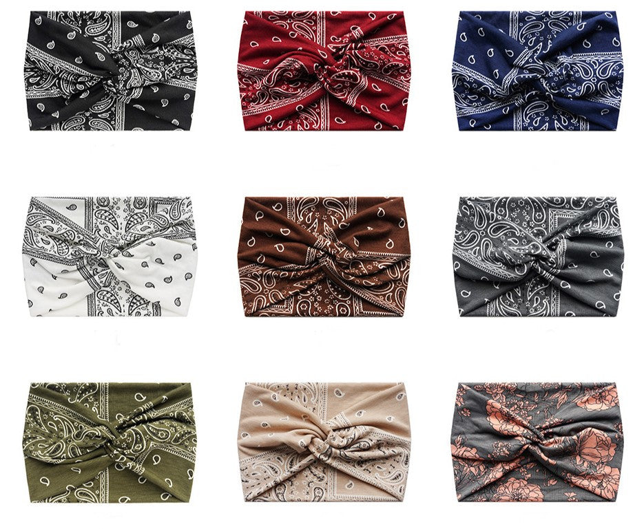 Paisley print super wide twist front stretchy headband