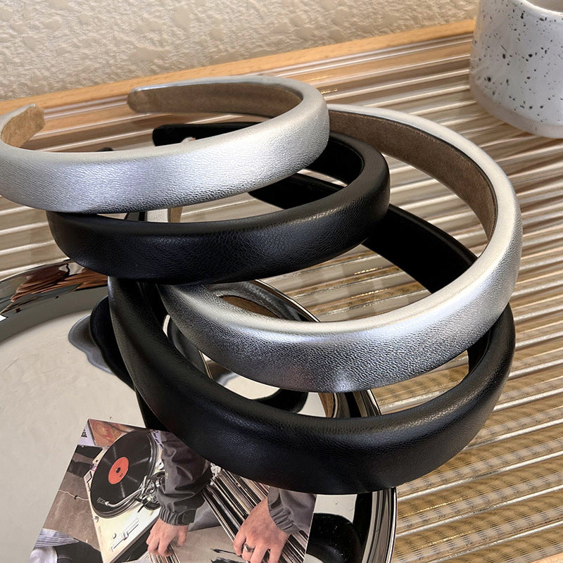 Black Silver matte leather headband