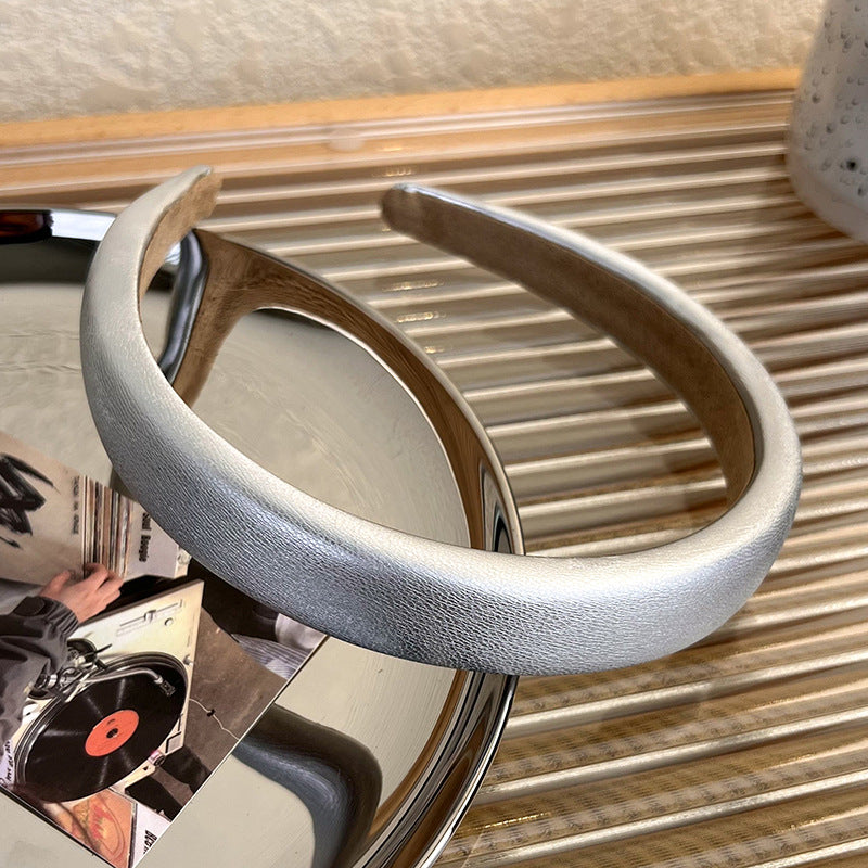 Black Silver matte leather headband