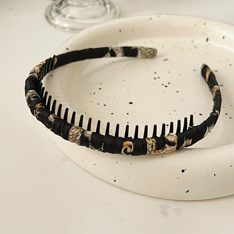 Printed satin ruched headband with teeth