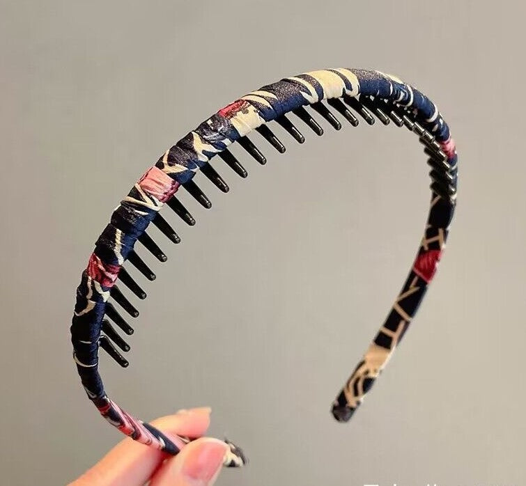 Printed satin ruched headband with teeth