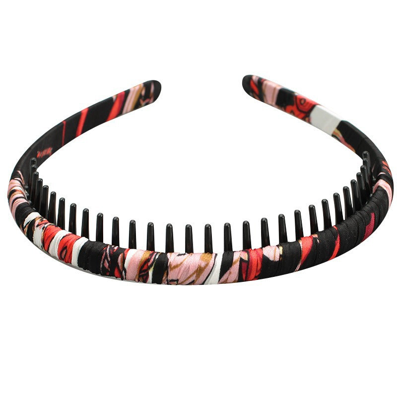 Printed satin ruched headband with teeth