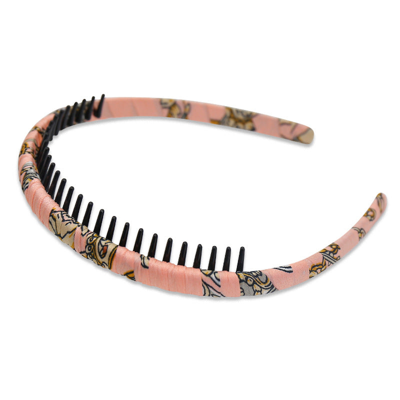 Printed satin ruched headband with teeth