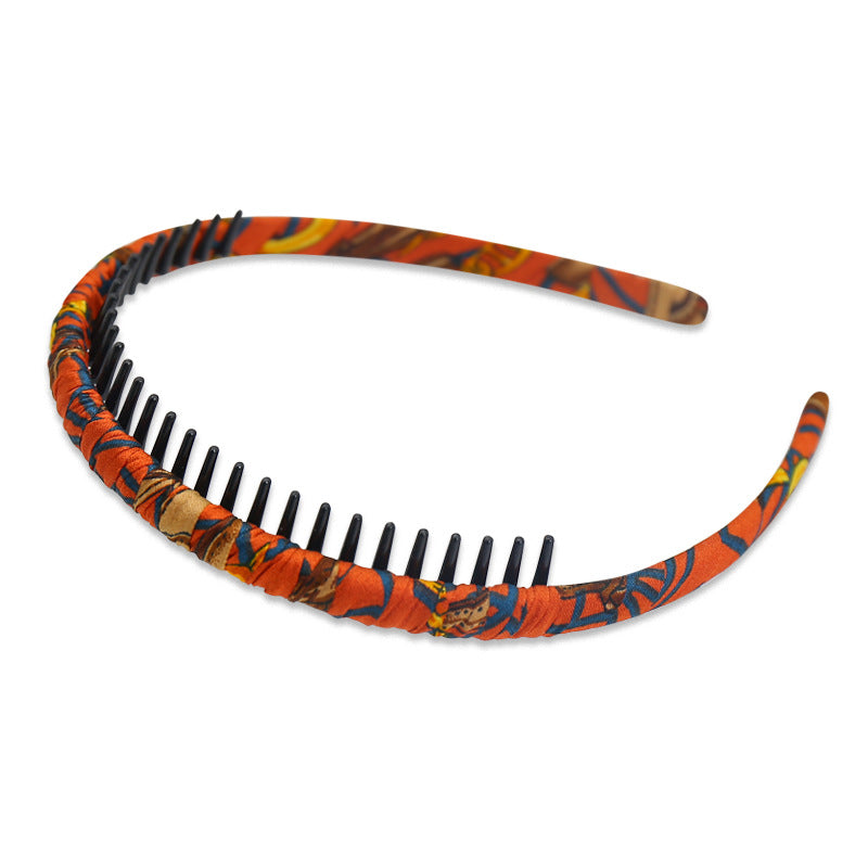 Printed satin ruched headband with teeth