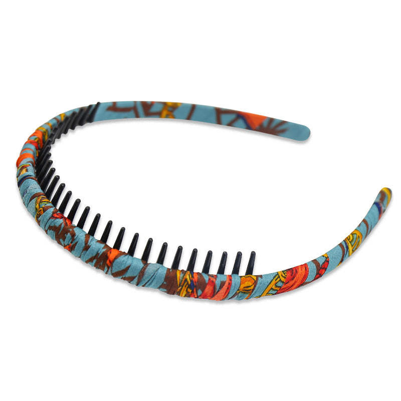 Printed satin ruched headband with teeth