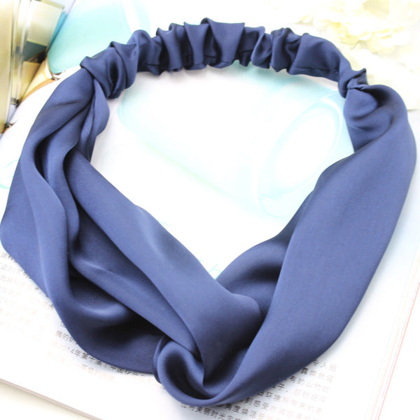 Twist front silky satin elastic headband