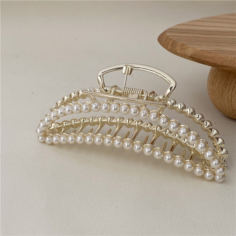 White pearls metal hair claw