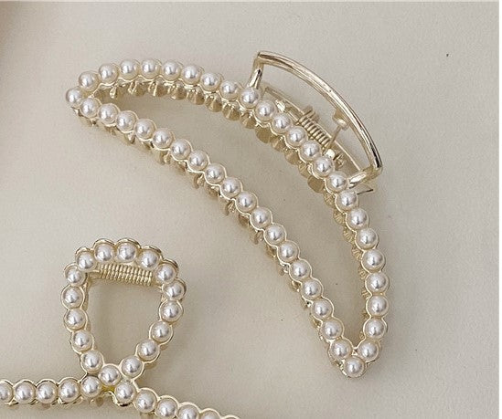 White pearls metal hair claw