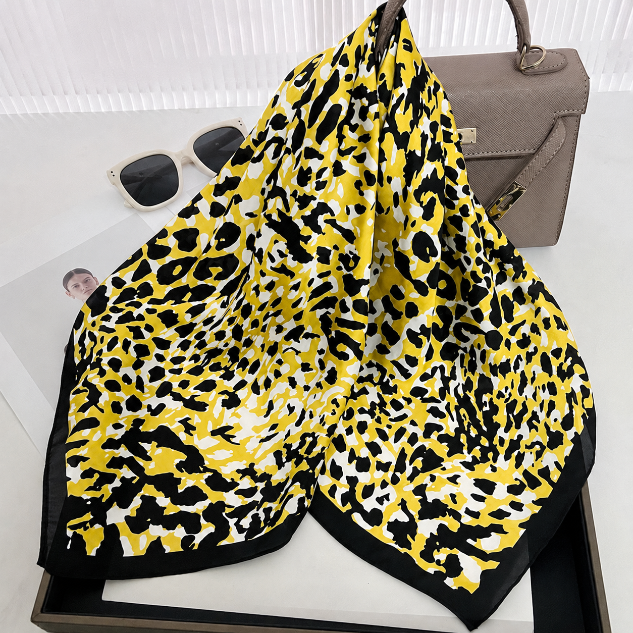 Black gold leopard square scarf