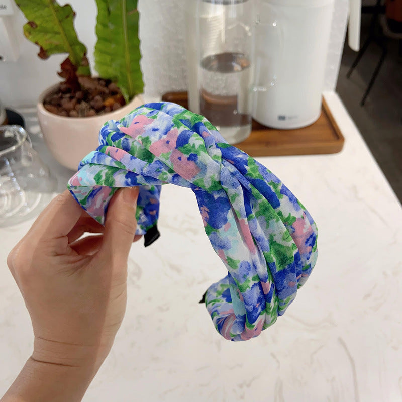 Floral sheer chiffon twist top headband