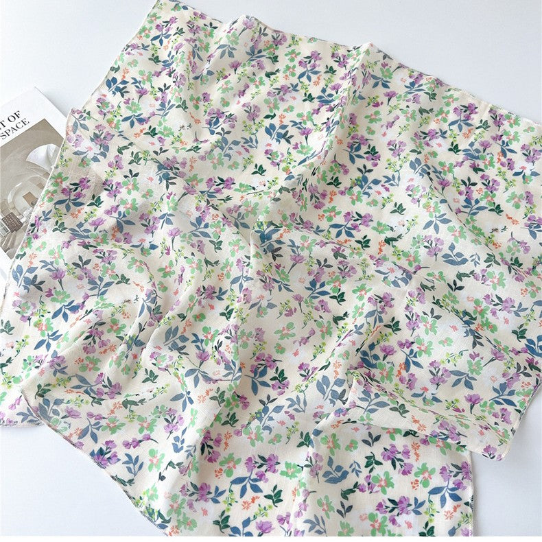 Green lilac floral print square scarf