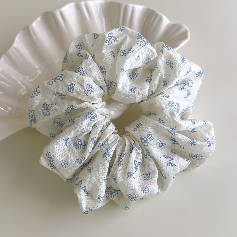 Blue chiffon floral scrunchies