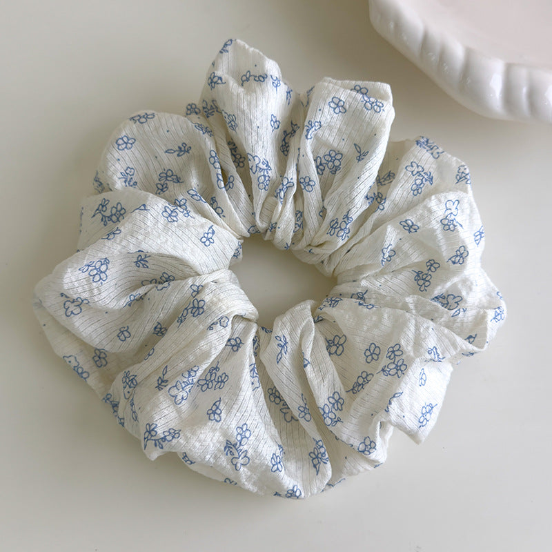 Blue chiffon floral scrunchies