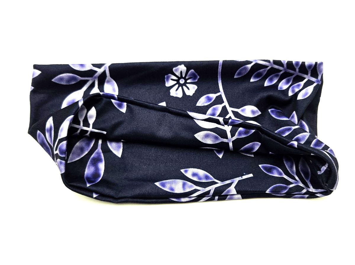 Deep blue leaf branches patterned loop headband