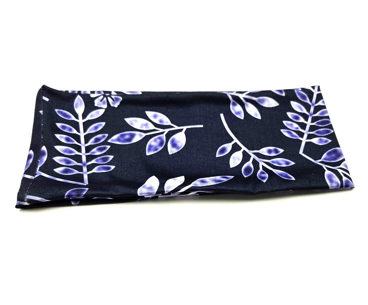 Deep blue leaf branches patterned loop headband