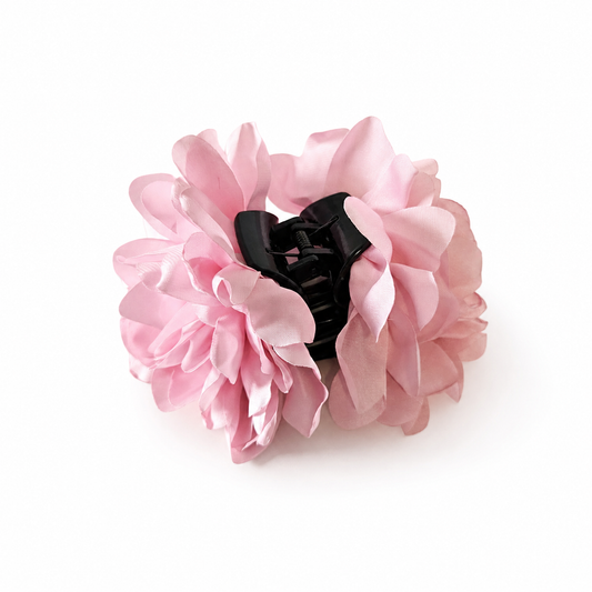 Pink satin flower hair claw