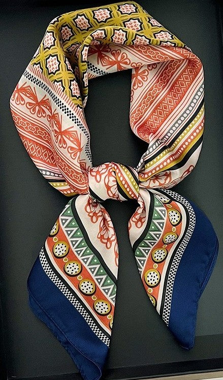 Navy orange floral square scarf