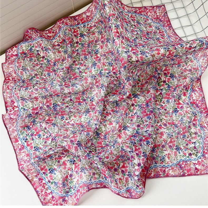 Multicoloured country flowers print square scarf