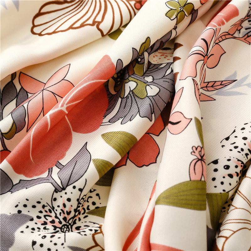 Spring floral prints scarf with tassels