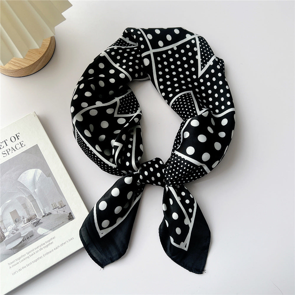 Black polka dots square scarf