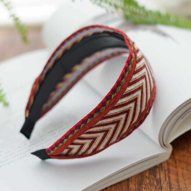 Boho style embroidered wide headband
