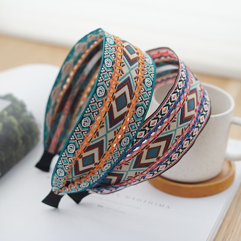 Boho style diamond patterns embroidered headband