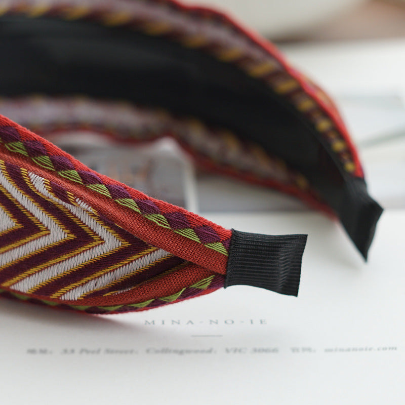 Boho style embroidered wide headband