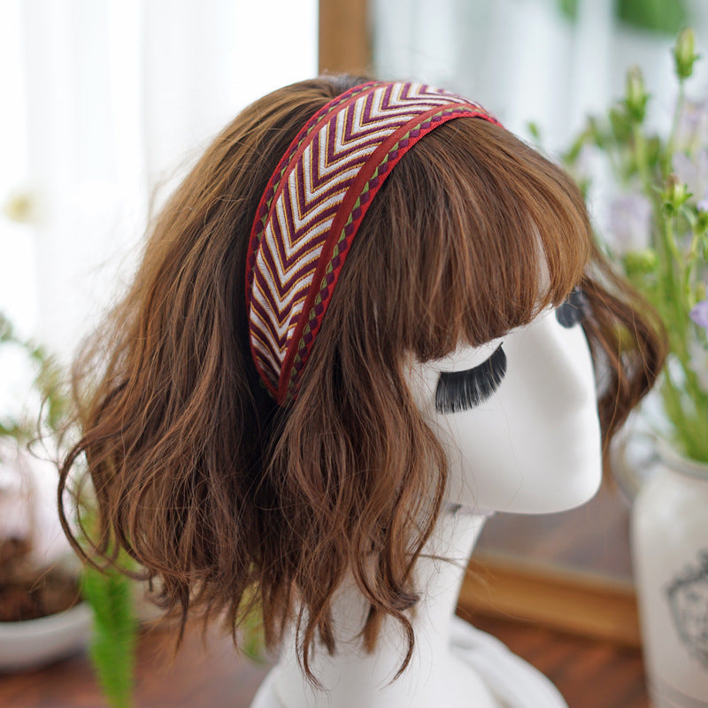 Boho style embroidered wide headband