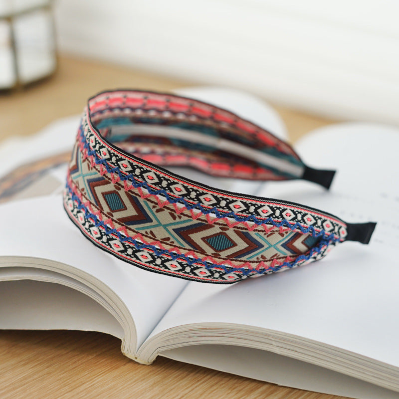Boho style diamond patterns embroidered headband