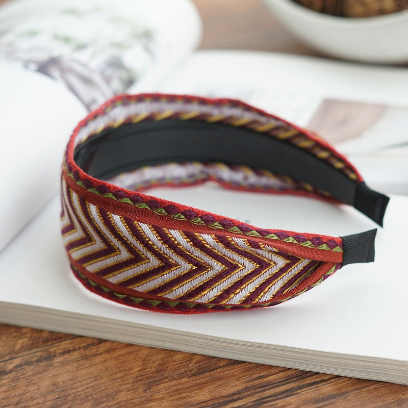 Boho style embroidered wide headband