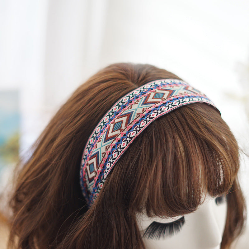 Boho style diamond patterns embroidered headband