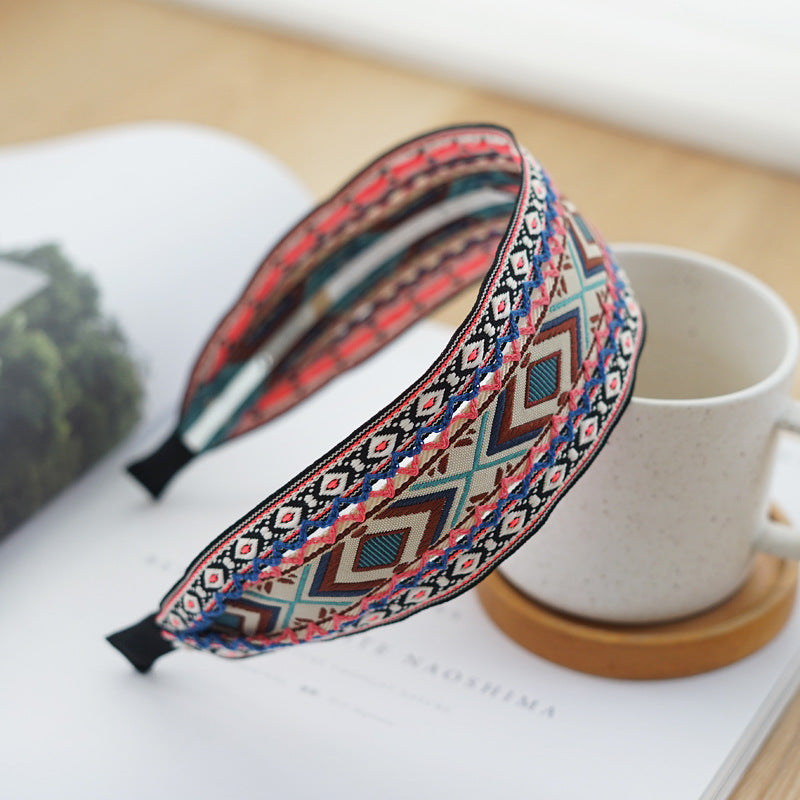 Boho style diamond patterns embroidered headband
