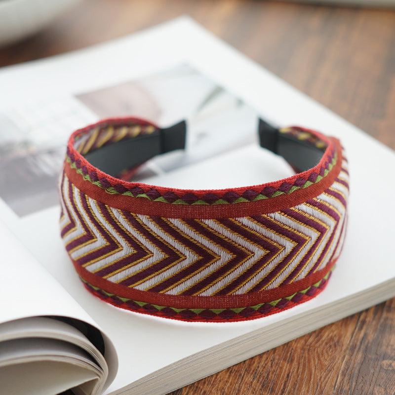 Boho style embroidered wide headband