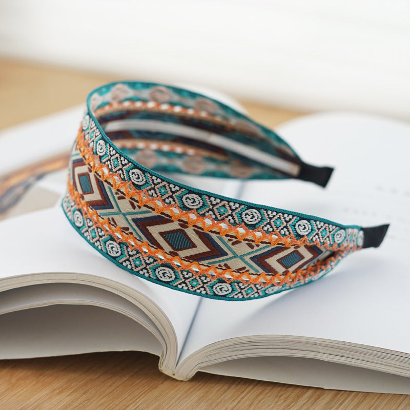 Boho style diamond patterns embroidered headband